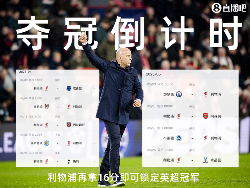 奪冠倒計時？槍手三場不勝落后榜首15分，利物浦再拿16分即可奪冠